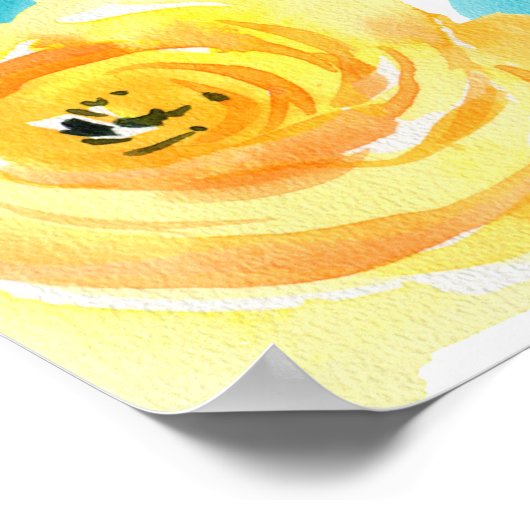 Turquoise en Gele Bloemige Bruiloft Feest Poster (Hoek)