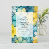 Turquoise en Gele en Grijze Bloemenbruiloft Kaart (Staand voorkant)
