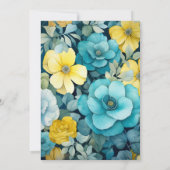 Turquoise en Gele en Grijze Bloemenbruiloft Kaart (Achterkant)