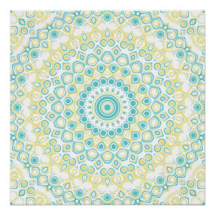 Turquoise en Gele Geometrische Mandala Patroon Perfect Poster