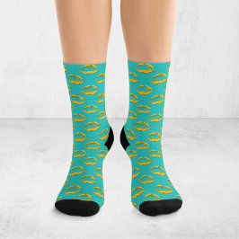 Turquoise en gele popart zoenende lippen XOXO Sokken