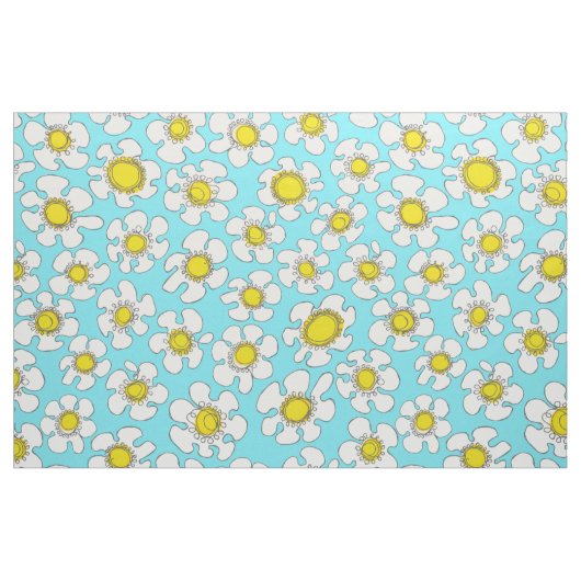 Turquoise en gele single line daisy patroon stof (Yard (91,4 cm))