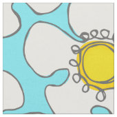 Turquoise en gele single line daisy patroon stof (Close Up)