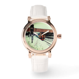 Turquoise en gele trein horloge