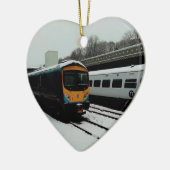 Turquoise en gele trein keramisch ornament (Links)