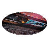 Turquoise en gele trein snijplank (Hoek)