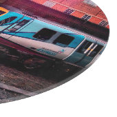 Turquoise en gele trein snijplank (Hoek)