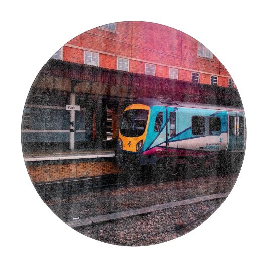 Turquoise en gele trein snijplank (Voorkant)