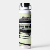 Turquoise en gele trein waterfles (Achterkant)