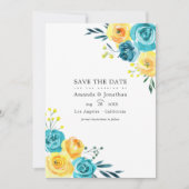 Turquoise en Gele Waterverf Bloemen Bruiloft Save The Date (Voorkant)