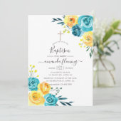 Turquoise en Gele Waterverf Bloemendoop Kaart (Staand voorkant)