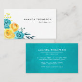 Turquoise en Gele Waterverf Floral Visitekaartje (Voorkant / Achterkant)