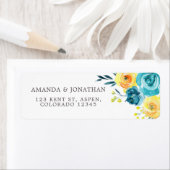 Turquoise en Gele Waterverf Floral Wedding Etiket (Insitu)
