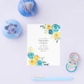 Turquoise en Gele Waterverf Floral Wedding Flyer (Enkel)