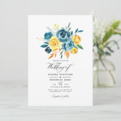 Turquoise en Gele Waterverf Floral Wedding Kaart (Staand voorkant)
