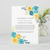 Turquoise en Gellow Wedding Reduced Guest List Aankondiging (Staand voorkant)
