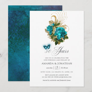 Turquoise en Gold 50th Wedding Jubileum Kaart