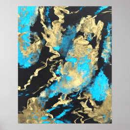 Turquoise en Gold Abstract Art Poster