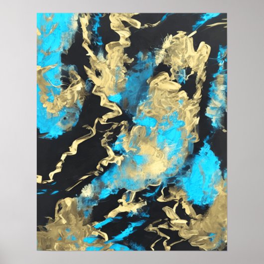 Turquoise en Gold Abstract Art Poster (Voorkant)