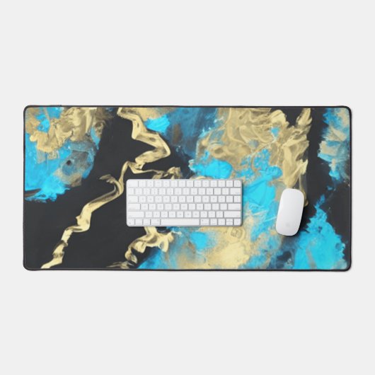 Turquoise en Gold Abstract Art Poster Bureaumat (Keyboard & Muis)