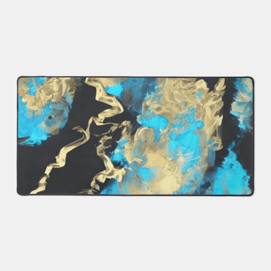 Turquoise en Gold Abstract Art Poster Bureaumat (Voorkant)
