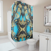 Turquoise en Gold Abstract Art Sherpa Blanket Douchegordijn (In situ)