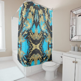Turquoise en Gold Abstract Art Sherpa Blanket Douchegordijn
