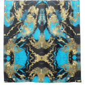 Turquoise en Gold Abstract Art Sherpa Blanket Douchegordijn (Voorkant)