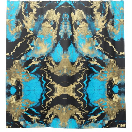 Turquoise en Gold Abstract Art Sherpa Blanket Douchegordijn (Voorkant)