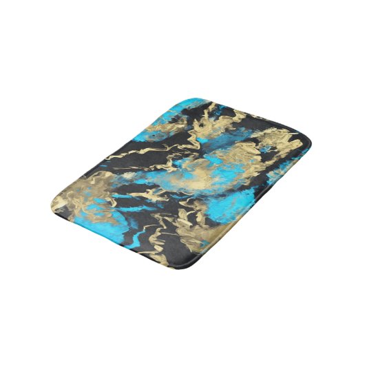 Turquoise en Gold Abstracte kunst Badmat (Gekanteld)