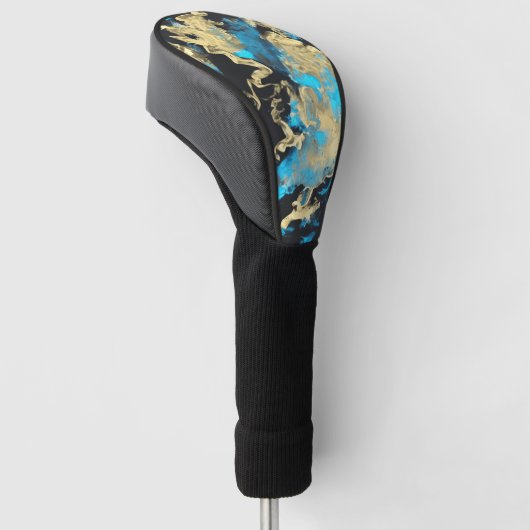 Turquoise en Gold Abstracte kunst Golfheadcover (Schuin)