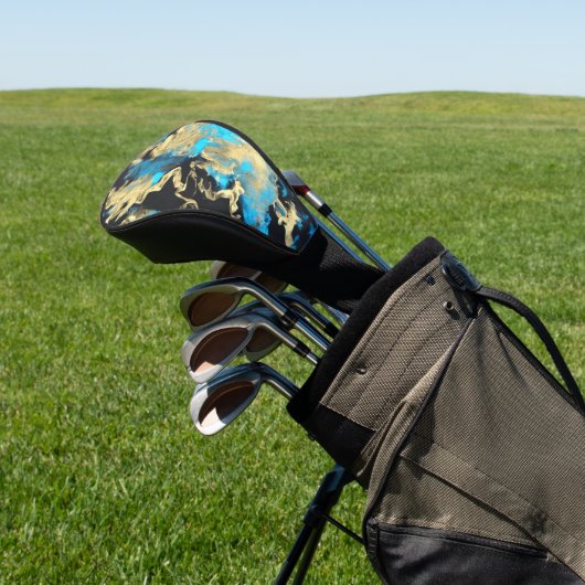 Turquoise en Gold Abstracte kunst Golfheadcover (Insitu)