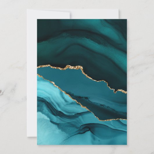 Turquoise en Gold Agaat Bruiloft Save The Date (Achterkant)