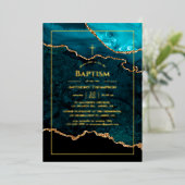 Turquoise en Gold Agate Baptism Folie Invitation Folie Uitnodiging (Staand Voorkant)