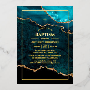 Turquoise en Gold Agate Baptism Folie Invitation Uitnodiging