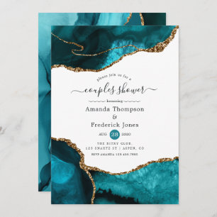 Turquoise en Gold Agate Couples Shower Kaart