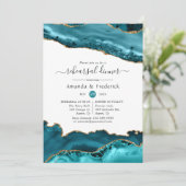 Turquoise en Gold Agate Wedding Rehearsal Dinner Kaart (Staand voorkant)