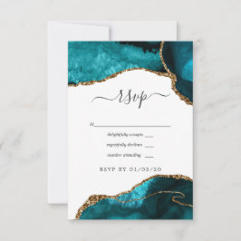 Turquoise en Gold Agate Wedding RSVP Kaartje