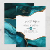 Turquoise en Gold Agate Wedding Save The Date (Voorkant / Achterkant)