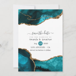Turquoise en Gold Agate Wedding Save The Date