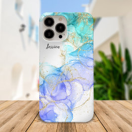 Turquoise en Gold Alcohol Ink & Jouw naam Case-Mate iPhone Case