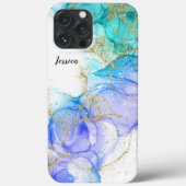 Turquoise en Gold Alcohol Ink & Jouw naam Case-Mate iPhone Case (Achterkant)