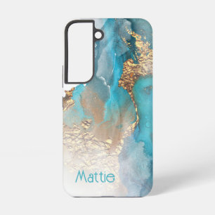 Turquoise en Gold Alcohol Ink Samsung Galaxy Cas Hoesje