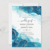 Turquoise en Gold Alcohol Ink Wedding Invitation Kaart (Voorkant)