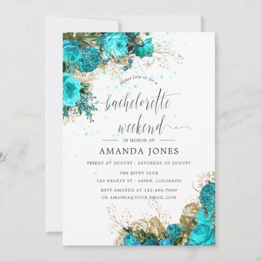 Turquoise en Gold Bachelorette Weekend Kaart (Voorkant)