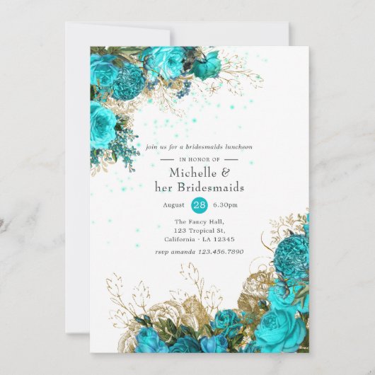  Turquoise en Gold Bridesmaids Luncheon Kaart (Voorkant)
