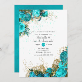  Turquoise en Gold Bridesmaids Luncheon Kaart
