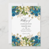  Turquoise en Gold Chic Floral Wedding Kaart (Voorkant)