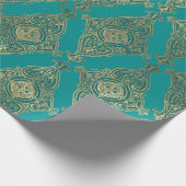 Turquoise en Gold Damask Pattern Cadeaupapier (Hoek)