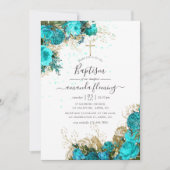 Turquoise en Gold Floral Baptisme Kaart (Voorkant)